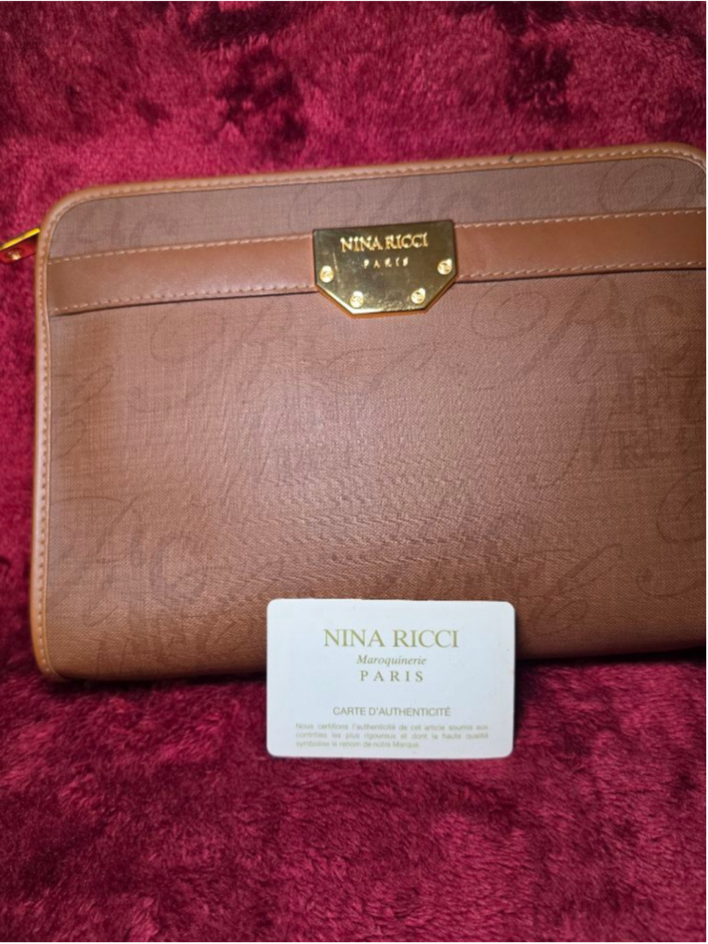 Nina Ricci Brown Monogram Clutch Bag w/ Authenticity Card - Picture 3 of 12